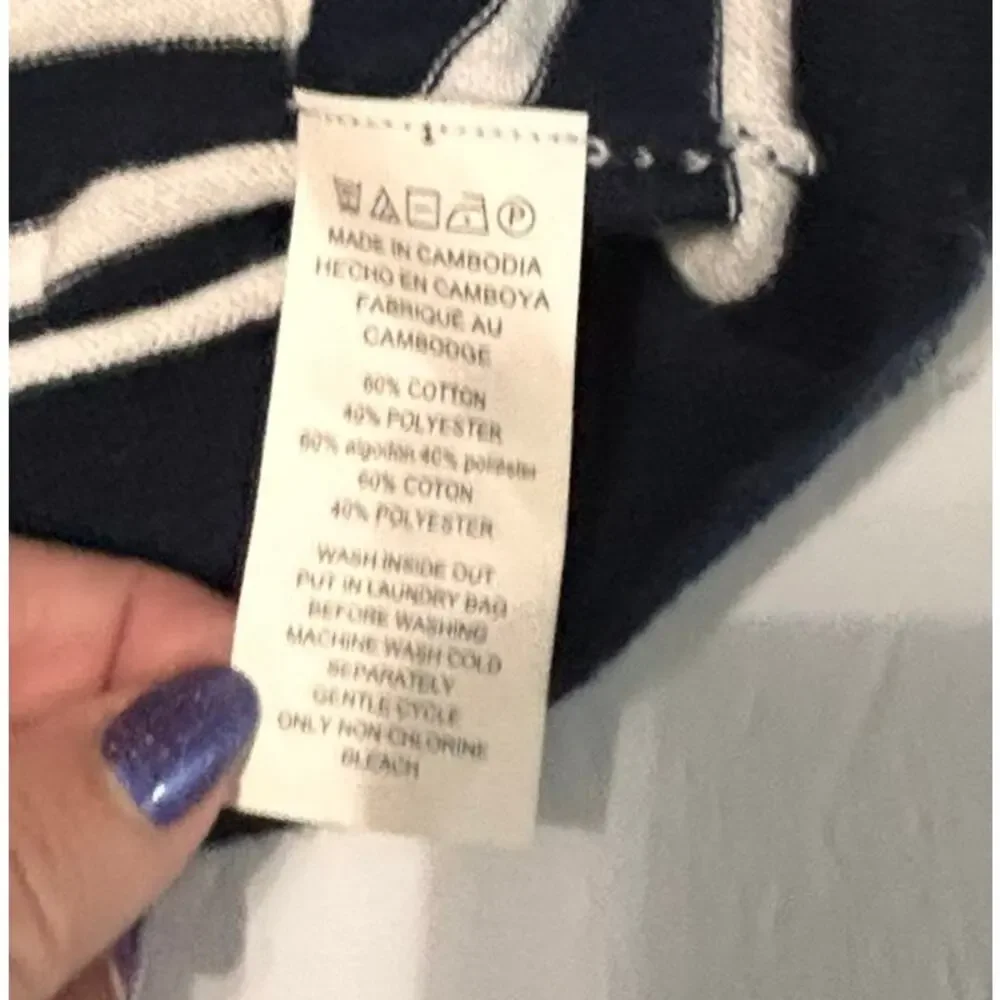 Michael Kors Navy White Stripe Sleeveless Knit Top XL Gold Button Shoulder